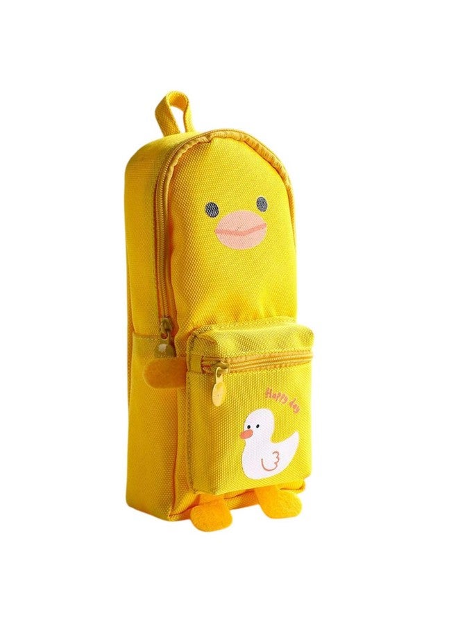 فنبلاست حقيبة أقلام فن بلاست، حافظة أقلام أنيقة، حقيبة أقلام قماشية كبيرة قابلة للتعليق، حقيبة كرتونية لطيفة للأطفال، حقيبة أقلام كاواي، حقيبة جمالية لطلاب المدارس والجامعات (أصفر-بط) - Image 1