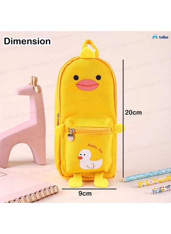 فنبلاست حقيبة أقلام فن بلاست، حافظة أقلام أنيقة، حقيبة أقلام قماشية كبيرة قابلة للتعليق، حقيبة كرتونية لطيفة للأطفال، حقيبة أقلام كاواي، حقيبة جمالية لطلاب المدارس والجامعات (أصفر-بط) - Image 3