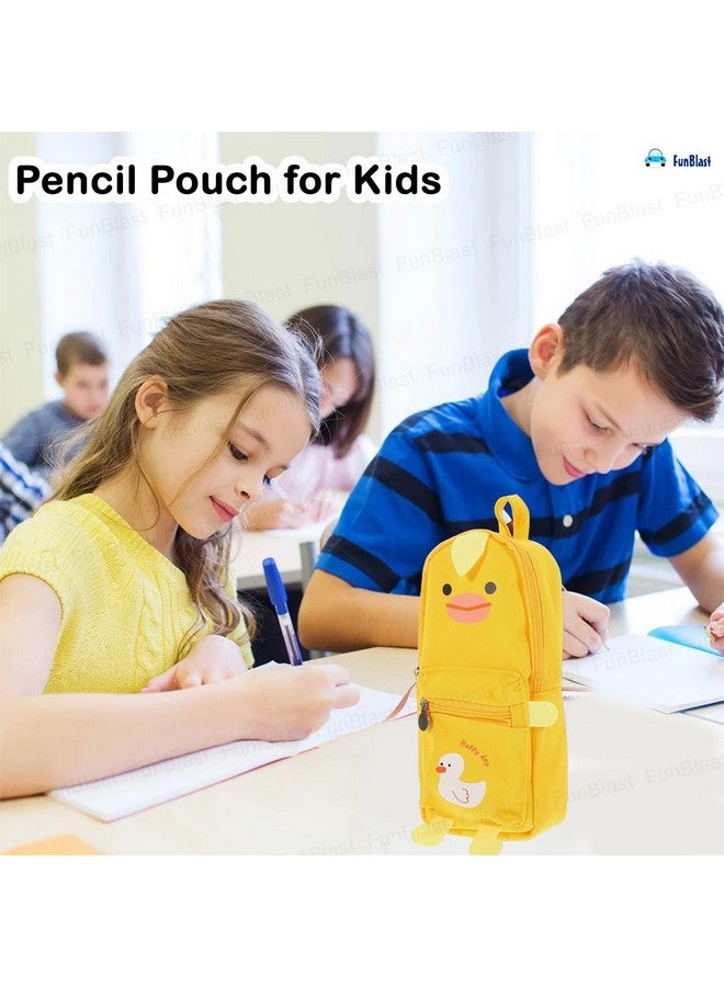 فنبلاست حقيبة أقلام فن بلاست، حافظة أقلام أنيقة، حقيبة أقلام قماشية كبيرة قابلة للتعليق، حقيبة كرتونية لطيفة للأطفال، حقيبة أقلام كاواي، حقيبة جمالية لطلاب المدارس والجامعات (أصفر-بط) - Image 5