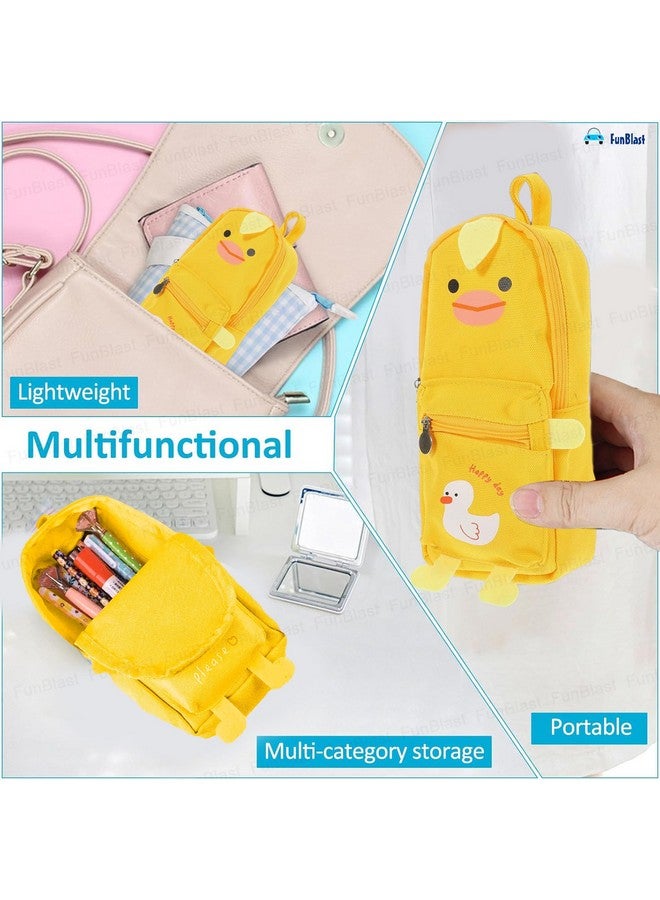 فنبلاست حقيبة أقلام فن بلاست، حافظة أقلام أنيقة، حقيبة أقلام قماشية كبيرة قابلة للتعليق، حقيبة كرتونية لطيفة للأطفال، حقيبة أقلام كاواي، حقيبة جمالية لطلاب المدارس والجامعات (أصفر-بط) - Image 4