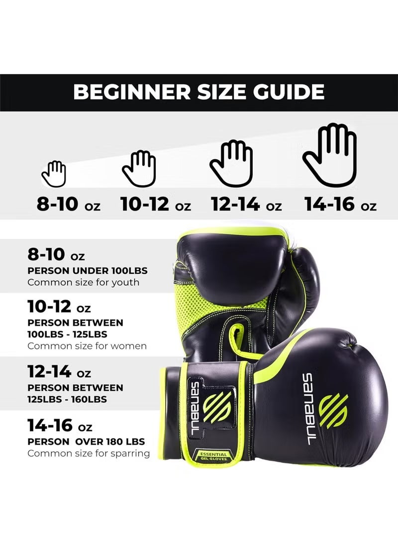 سنابول قفازات ملاكمة جل أساسية للرجال والنساء - قفازات تدريب احترافية للكيك بوكسينج والفنون القتالية المختلطة والمواي تاي مع بطانة جل ممتصة للصدمات للكيس الثقيل والملاكمة - أسود/أخضر - Image 3