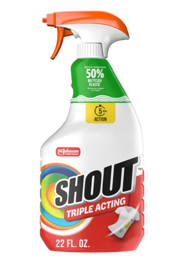 Shout Triple Acting Laundry Stain Remover Spray (22 fl oz) - Fast Acting Pre-Treater for Tough Stains - Image 1