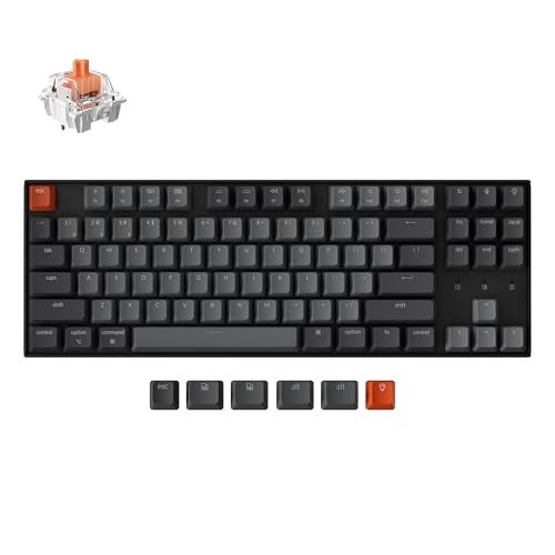 Keychron لوحة مفاتيح ميكانيكية لاسلكية Keychron K8 مفتاح أحمر صامت لمكتب هادئ وألعاب TKL 87 مفتاح إضاءة خلفية LED بيضاء ناعمة اتصال Bluetooth USBC سلكي متوافق مع Mac و Windows - Image 1