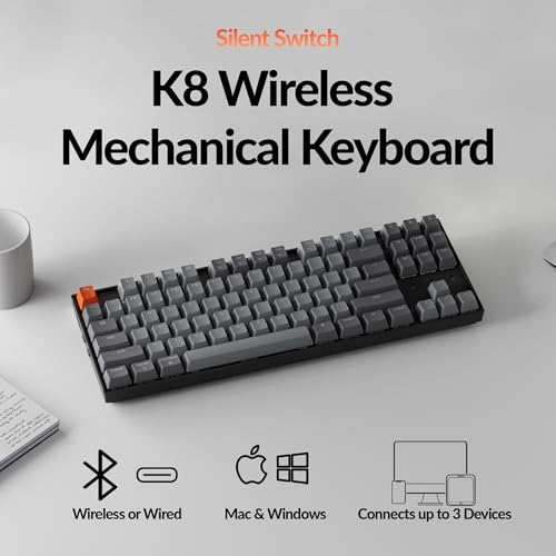 Keychron لوحة مفاتيح ميكانيكية لاسلكية Keychron K8 مفتاح أحمر صامت لمكتب هادئ وألعاب TKL 87 مفتاح إضاءة خلفية LED بيضاء ناعمة اتصال Bluetooth USBC سلكي متوافق مع Mac و Windows - Image 3