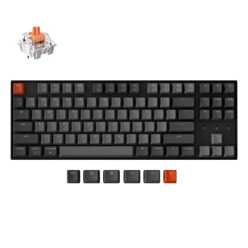 Keychron لوحة مفاتيح ميكانيكية لاسلكية Keychron K8 مفتاح أحمر صامت لمكتب هادئ وألعاب TKL 87 مفتاح إضاءة خلفية LED بيضاء ناعمة اتصال Bluetooth USBC سلكي متوافق مع Mac و Windows - Image 2