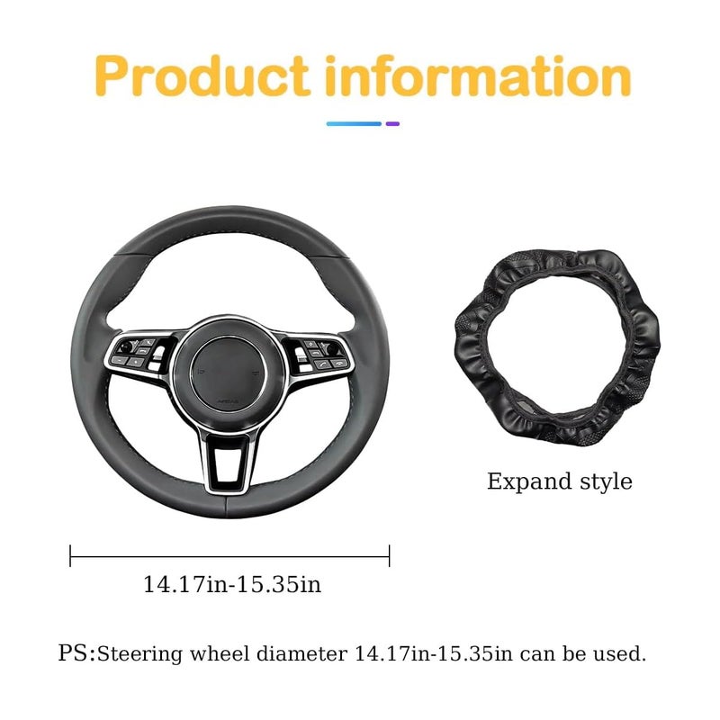 Osilly Car Steering Wheel Cover, 15 inch Carbon Fiber Microfiber PU Leather Elastic Steering Wheel Protector for Men Women, Anti-Slip Breathable Car Interior Accessories for Most Cars (Black/White) - Image 2