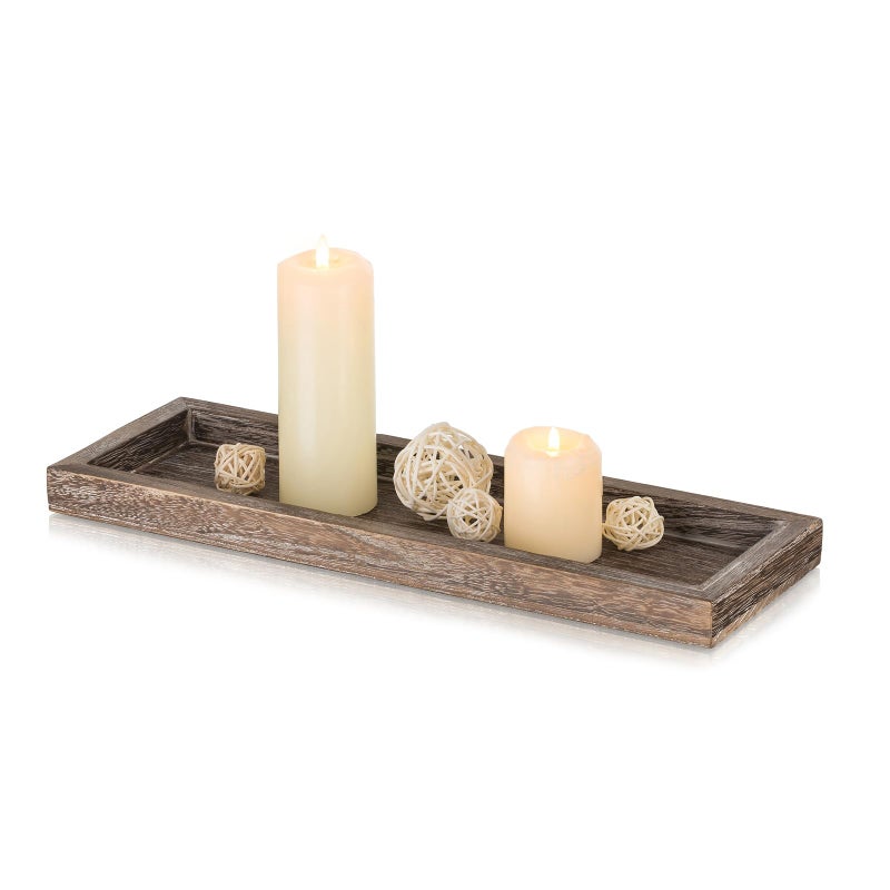 Romadedi Rustic Decorative Wood Candle Tray - 15" Wooden Long Narrow Tray Candle Holder, Farmhouse Small Trays for Coffee Table Centerpieces Dining Room Kitchen Countertop Home Decor, Brown - Image 1
