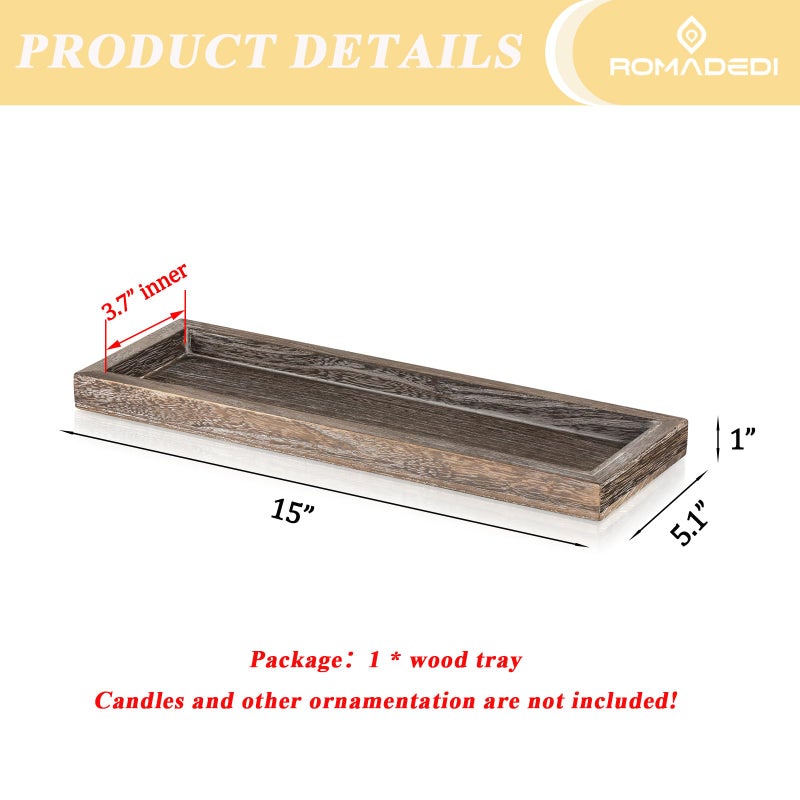 Romadedi Rustic Decorative Wood Candle Tray - 15" Wooden Long Narrow Tray Candle Holder, Farmhouse Small Trays for Coffee Table Centerpieces Dining Room Kitchen Countertop Home Decor, Brown - Image 4