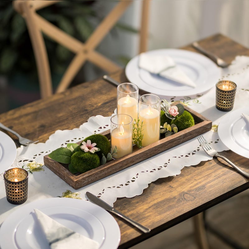 Romadedi Rustic Decorative Wood Candle Tray - 15" Wooden Long Narrow Tray Candle Holder, Farmhouse Small Trays for Coffee Table Centerpieces Dining Room Kitchen Countertop Home Decor, Brown - Image 2