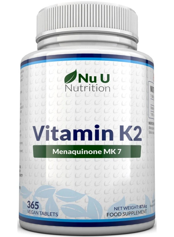 Nu U Nutrition Vitamin K2 200 mcg – Supports bone health Vegan and gluten-free – Excellent quality – 365 tablets - Image 1