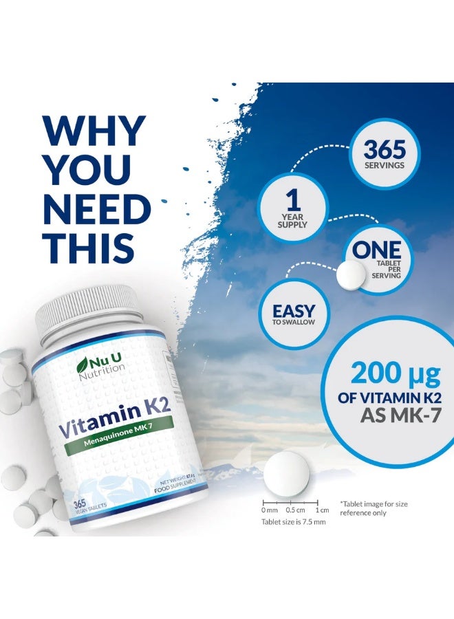 Nu U Nutrition Vitamin K2 200 mcg – Supports bone health Vegan and gluten-free – Excellent quality – 365 tablets - Image 2