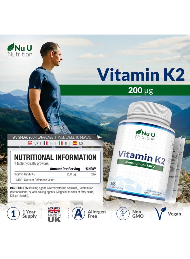 Nu U Nutrition Vitamin K2 200 mcg – Supports bone health Vegan and gluten-free – Excellent quality – 365 tablets - Image 3