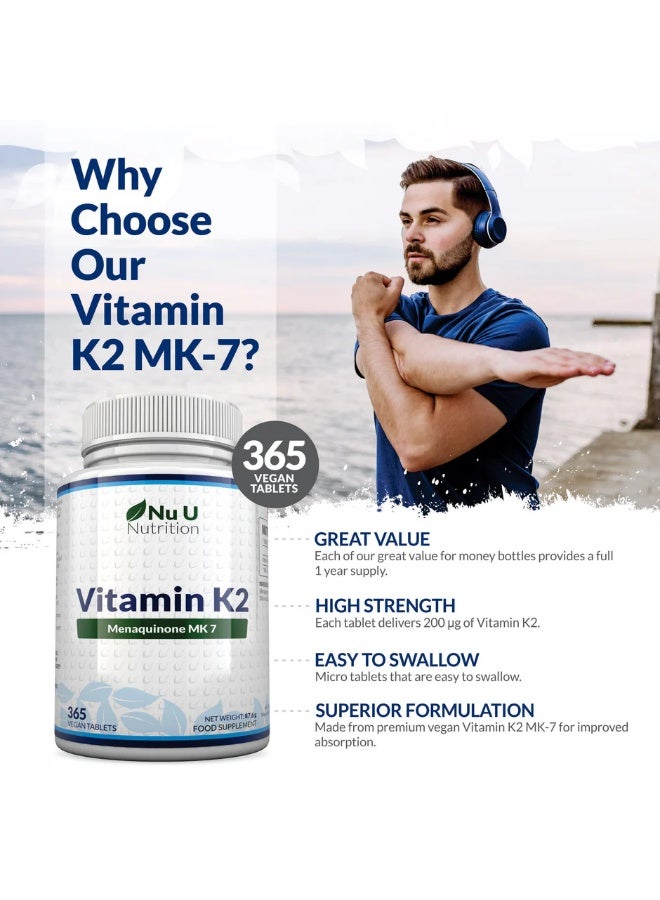 Nu U Nutrition Vitamin K2 200 mcg – Supports bone health Vegan and gluten-free – Excellent quality – 365 tablets - Image 4