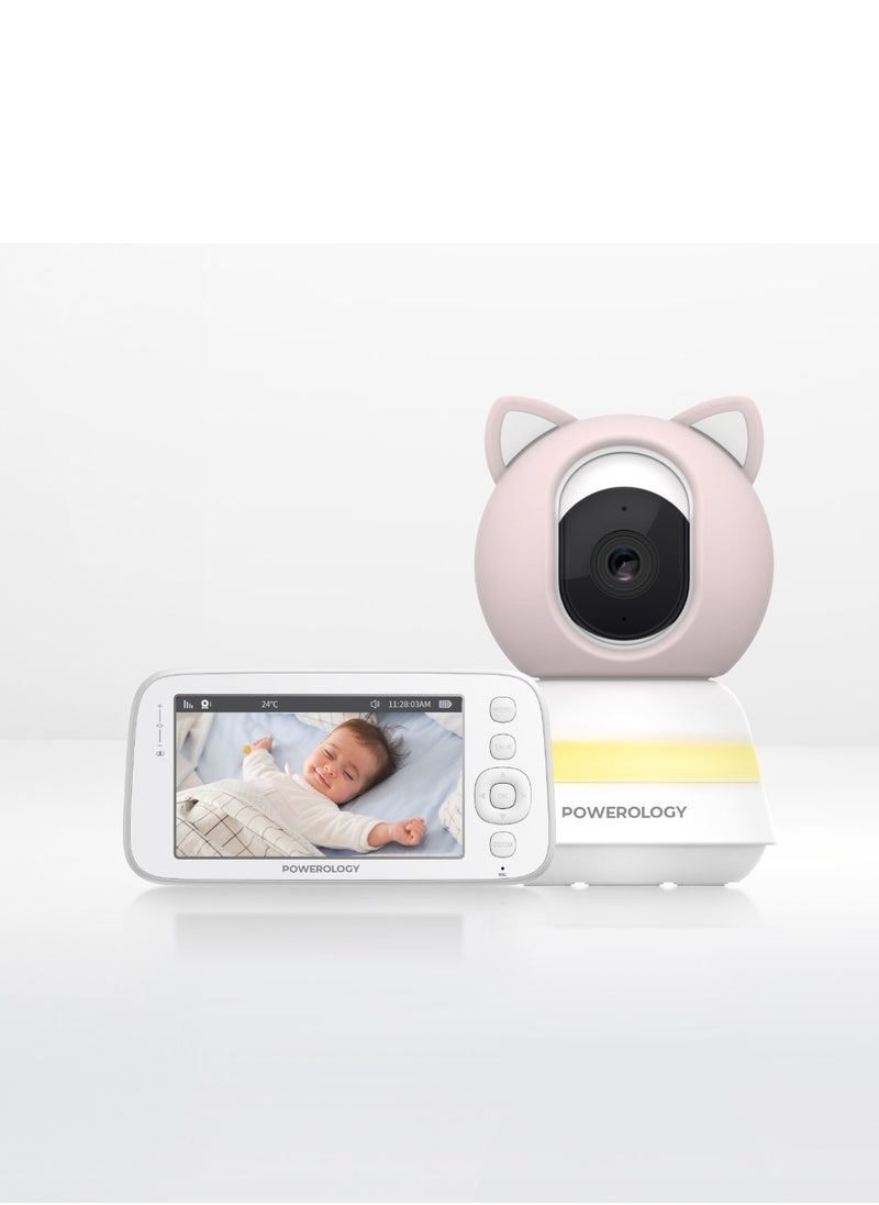 Powerology Baby Camera with Monitor and APP / Baby Wireless Video Monitor / Tow-Way Audio / Night Vision / Built-In Lullabies / Cry Detection - White + Blue and Pink Head  - Image 3