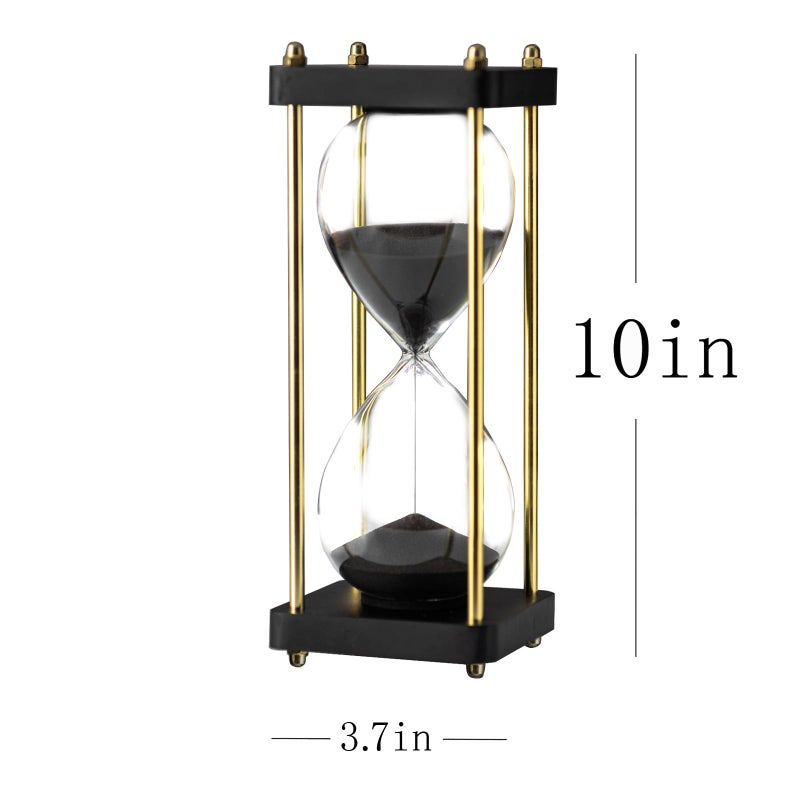 ELAINESTORE Hourglass Timer 60 Minute with Golden Pillars, Black Wooden Base Decorative Sand Timer (Black Sand, Large Size) - Image 3
