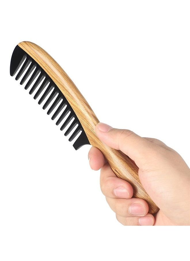 OneDor 100% Handmade Natural Green Sandalwood With Buffalo Horn Hair Combs - Anti-Static Sandalwood Scent Natural Hair Detangler Wooden Combs (Buffalo Horn Wide Tooth)  - Image 2