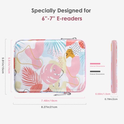 MoKo Padded Ereader Sleeve Case for 6-7 inch Tablet Bag, Compatible with 7" eReader Colorsoft Signature Edition 2024, Tropical Leaf - Image 2