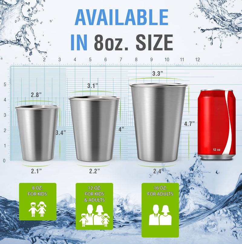 CHILLOUT LIFE CHILLOUT LIFE Stainless Steel Cups for Kids and Adult 12 oz – Metal Kids Cups stackable for Home & Outdoor Activities, BPA Free Healthy Unbreakable Premium Metal Drinking Pint Glasses (4-Pack)  - Image 3