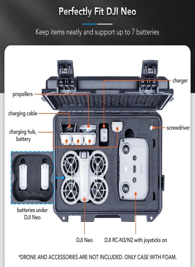 Lykus Titan N110 Waterproof Hard Case for DJI Neo Combo, RC-N3/DJI RC 2, Support Up to 7 batteries [CASE ONLY] - Image 2