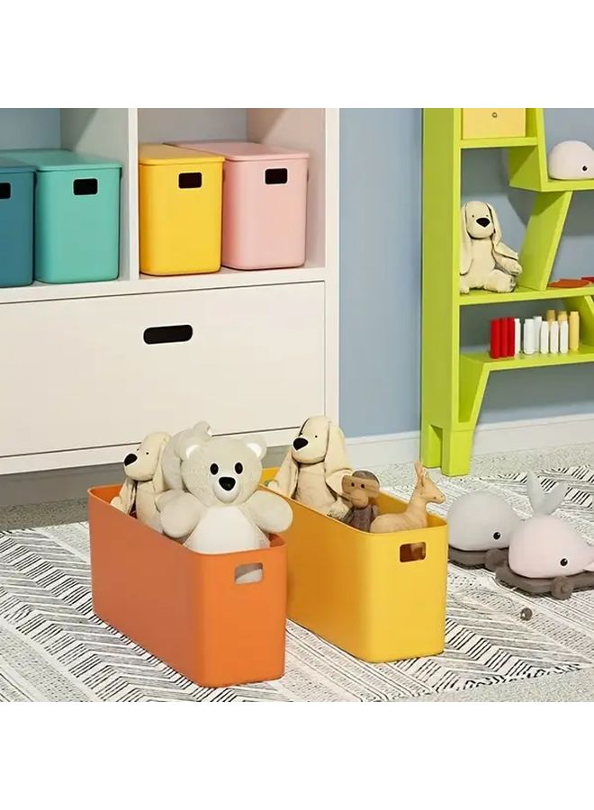 2pcs Long Storage Box With Lid Yellow Stackable Organizer Space Saving Design Durable Plastic Multi Purpose For Home Office Bathroom Kitchen Cosmetics Snacks Toiletries Ribbed Texture Easy Clean Modern Organization - Image 2