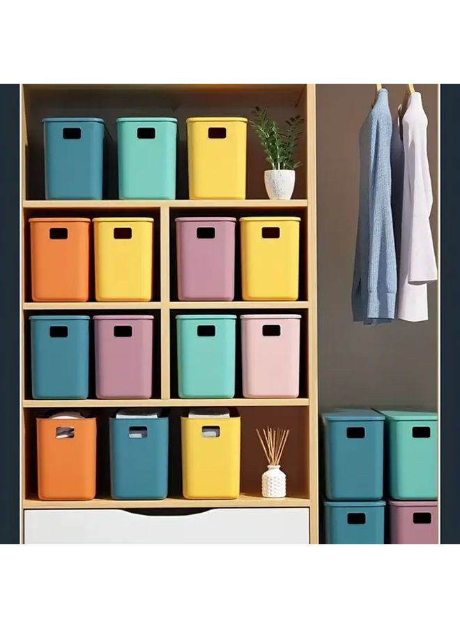 2pcs Long Storage Box With Lid Yellow Stackable Organizer Space Saving Design Durable Plastic Multi Purpose For Home Office Bathroom Kitchen Cosmetics Snacks Toiletries Ribbed Texture Easy Clean Modern Organization - Image 5