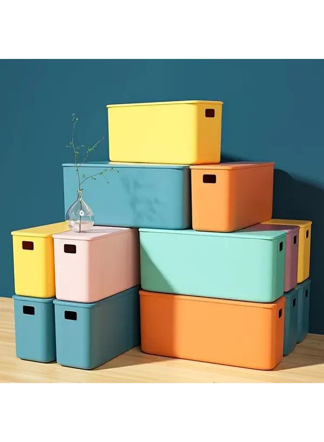 2pcs Long Storage Box With Lid Yellow Stackable Organizer Space Saving Design Durable Plastic Multi Purpose For Home Office Bathroom Kitchen Cosmetics Snacks Toiletries Ribbed Texture Easy Clean Modern Organization - Image 1