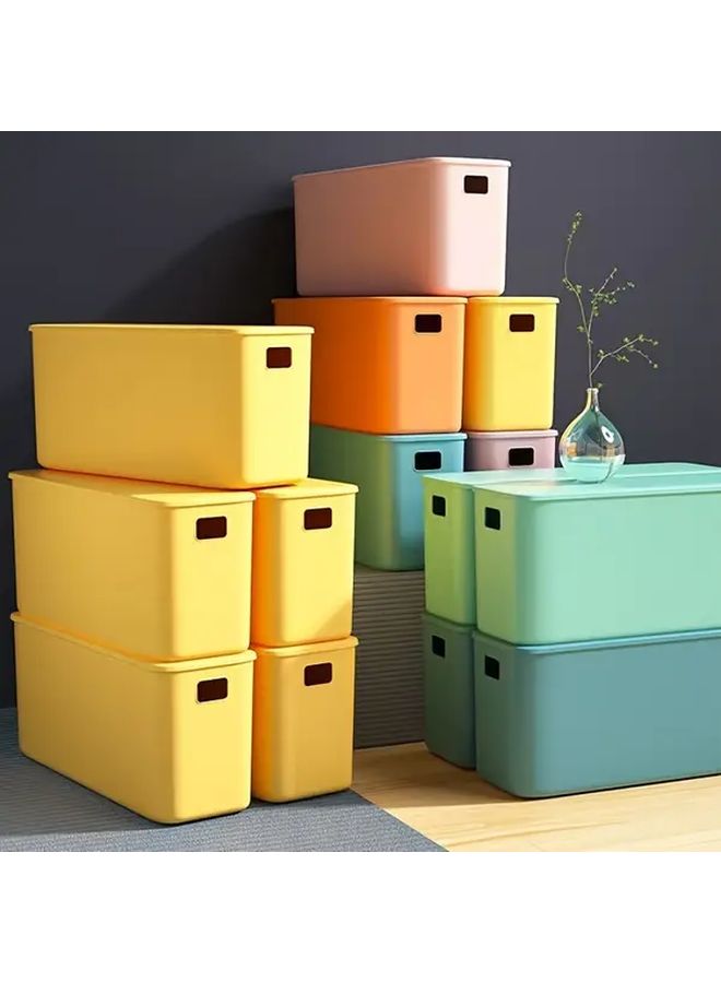 2pcs Long Storage Box With Lid Yellow Stackable Organizer Space Saving Design Durable Plastic Multi Purpose For Home Office Bathroom Kitchen Cosmetics Snacks Toiletries Ribbed Texture Easy Clean Modern Organization - Image 4