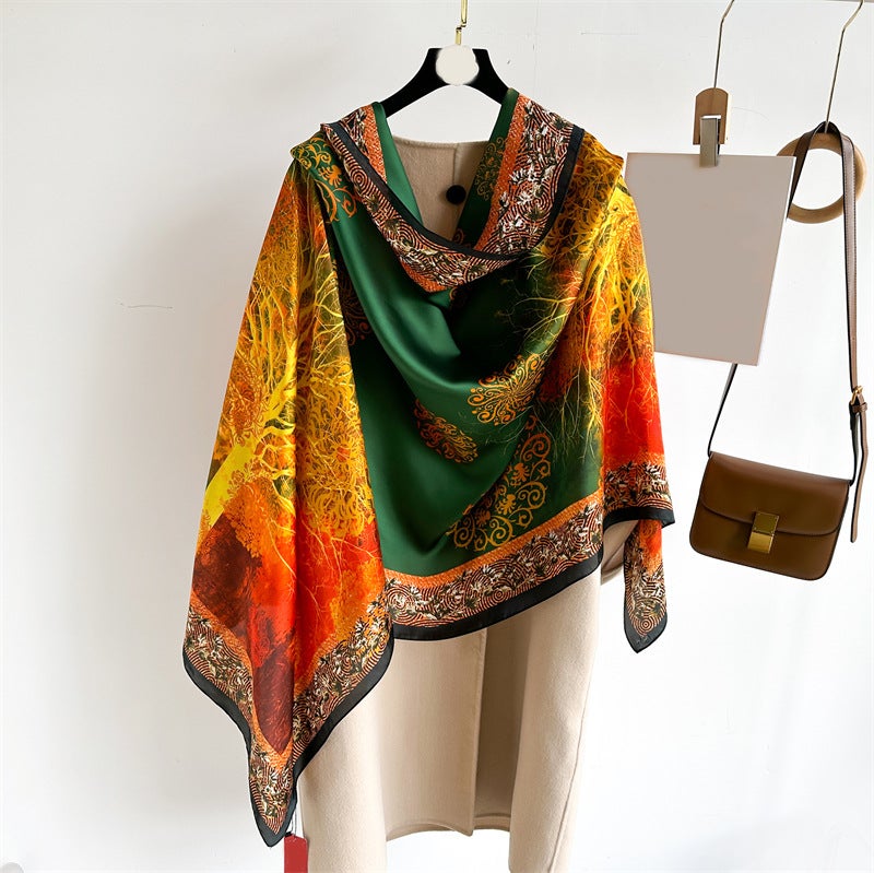 Large size sunscreen shawl brocade satin encryption imitation snagging silk scarf autumn and winter New scarf decorative sunscreen women - Image 3