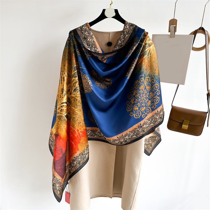 Large size sunscreen shawl brocade satin encryption imitation snagging silk scarf autumn and winter New scarf decorative sunscreen women - Image 4