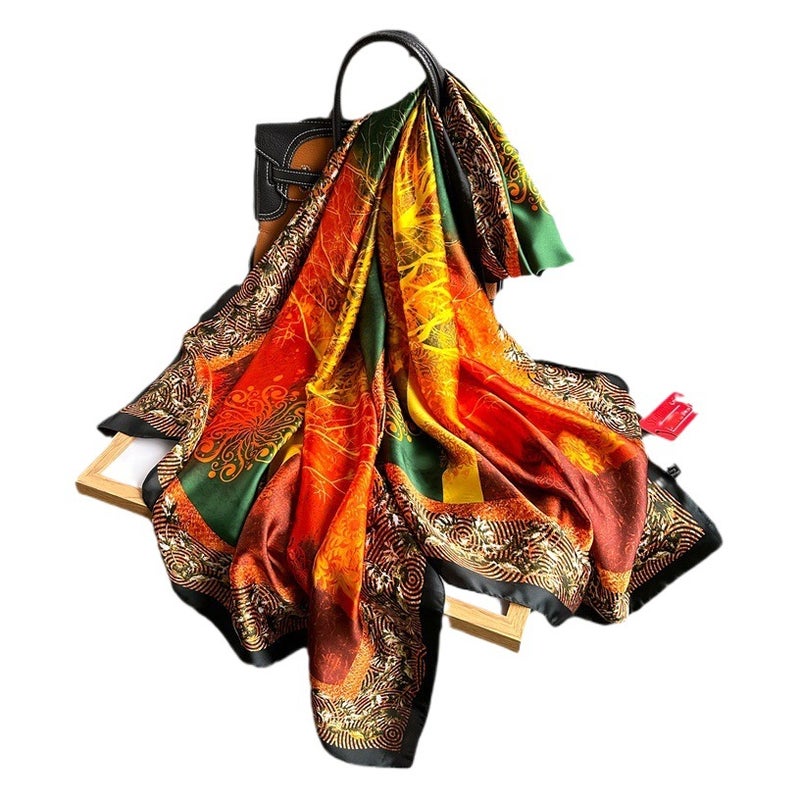 Large size sunscreen shawl brocade satin encryption imitation snagging silk scarf autumn and winter New scarf decorative sunscreen women - Image 2