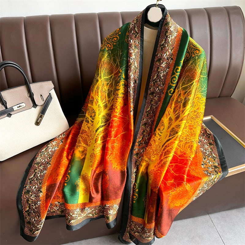 Large size sunscreen shawl brocade satin encryption imitation snagging silk scarf autumn and winter New scarf decorative sunscreen women - Image 1