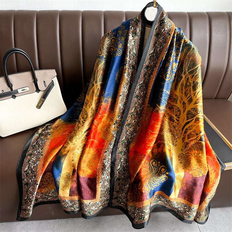 Large size sunscreen shawl brocade satin encryption imitation snagging silk scarf autumn and winter New scarf decorative sunscreen women - Image 5