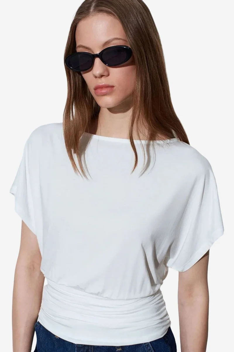 DILVIN Women's Modal Blend Cut-out Crew Neck Blouse
