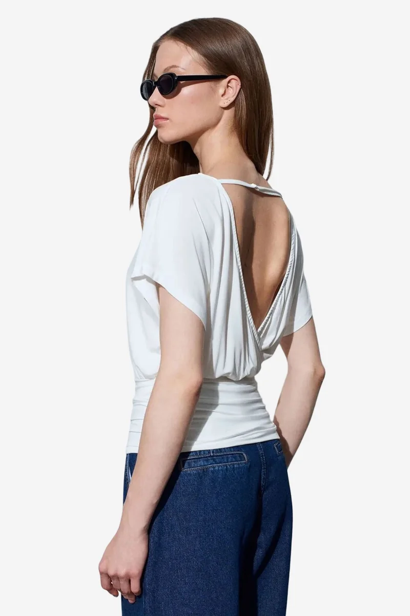 Dilvin White DILVIN Women's Modal Blend Cut-out Crew Neck Blouse for Women | Best Price UAE