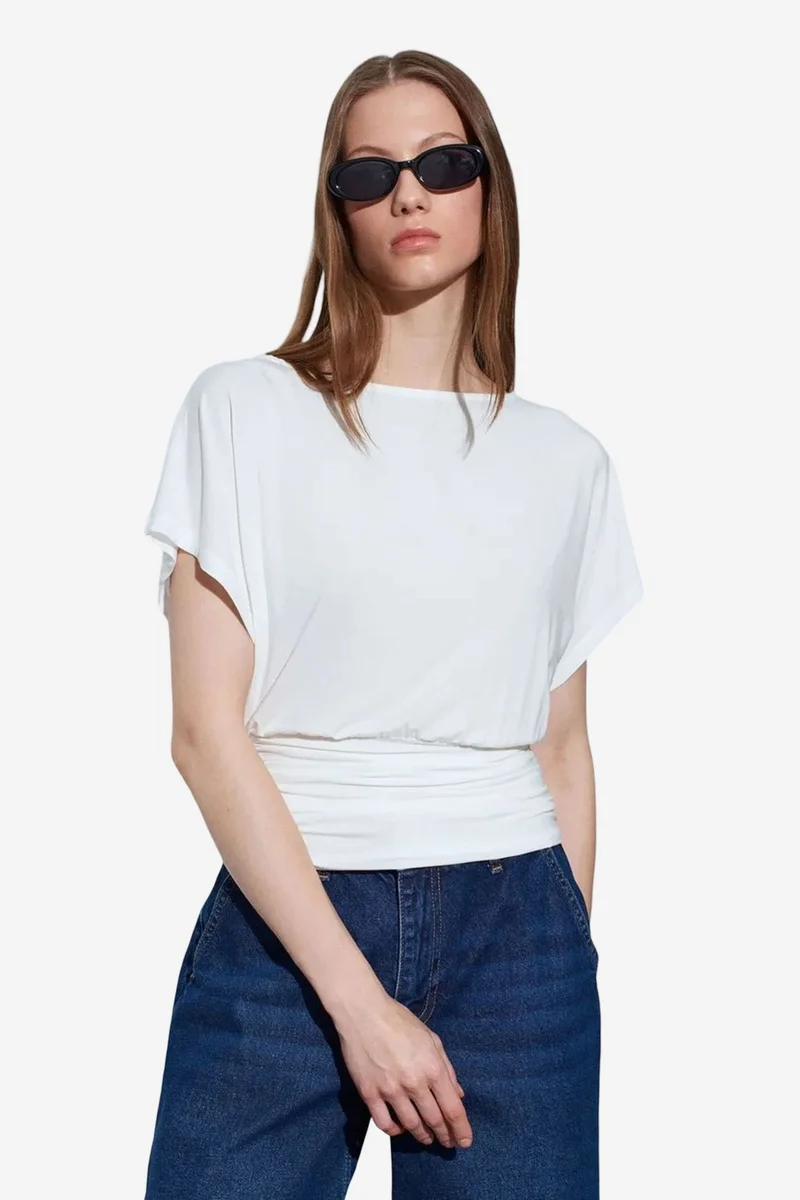 Dilvin White DILVIN Women's Modal Blend Cut-out Crew Neck Blouse for Women | Best Price UAE
