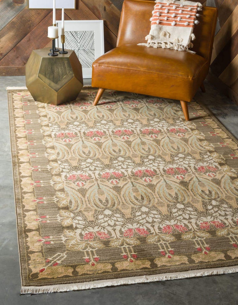 Unique Loom Edinburgh Collection Area Rug - Canmore (6' 1" x 9' Rectangle, Brown/ Light Blue) - Image 1