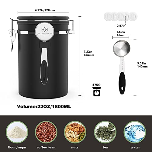 Miscedence Coffee canister for ground coffee with Scoop Date Tracker One Way Co2 Valve 304 Stainless Steel Kitchen Food Airtight storage container for Coffee Beans,Grounds,Tea,Sugar (Silver, 22oz) - Image 5