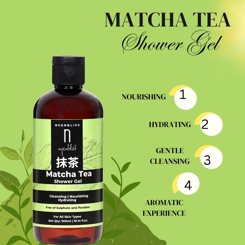 Ngenbliss Matcha Tea Shower gel, Antioxidant-Rich, Refreshing, and Nourishing - Natural Ingredients for Radiant Skin - Vegan and Cruelty-Free - Elevate Your Shower Routine!" 300ml - Image 2