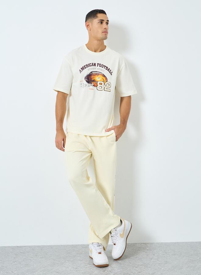 Styli Men Beige Graphic Print Oversized T-Shirt - Image 2