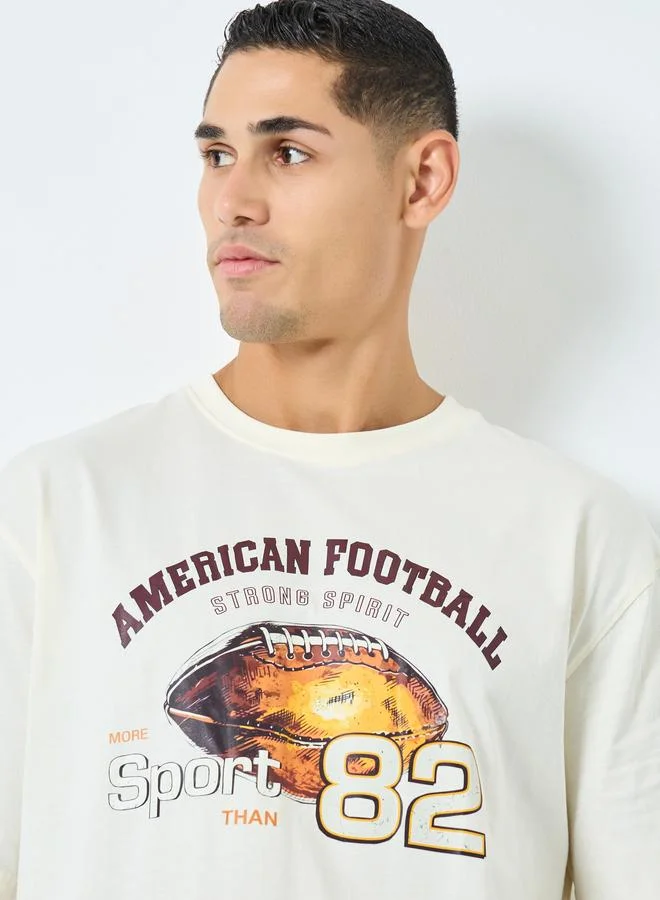 Styli Styli Men Beige Graphic Print Oversized T-Shirt