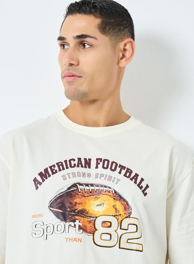 Styli Men Beige Graphic Print Oversized T-Shirt - Image 3