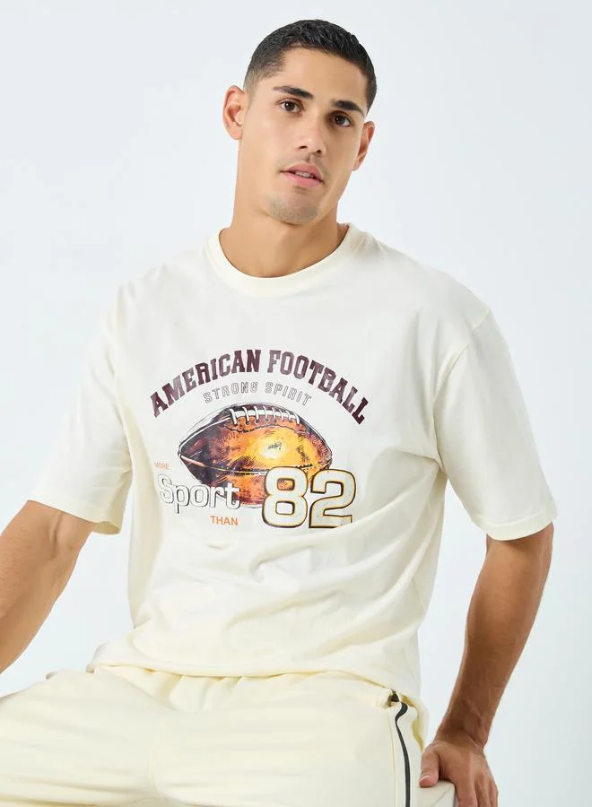 Styli Styli Men Beige Graphic Print Oversized T-Shirt