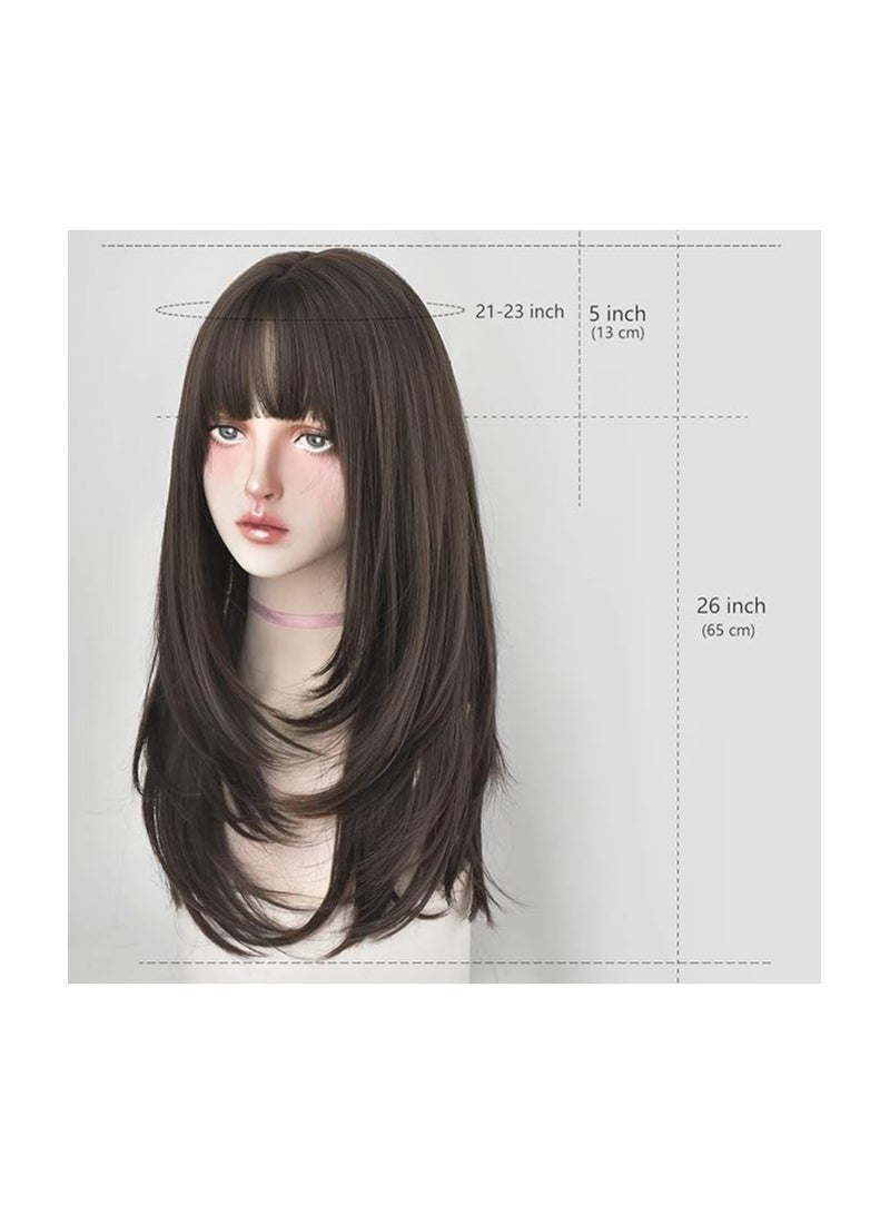 7 جي اتش اتش ويغز باروكة 7 جيه اتش اتش مصبوغة للنساء، شعر طبيعي طويل مفرود مع شعر قصير (22 بوصة، بني فاتح) - Image 3
