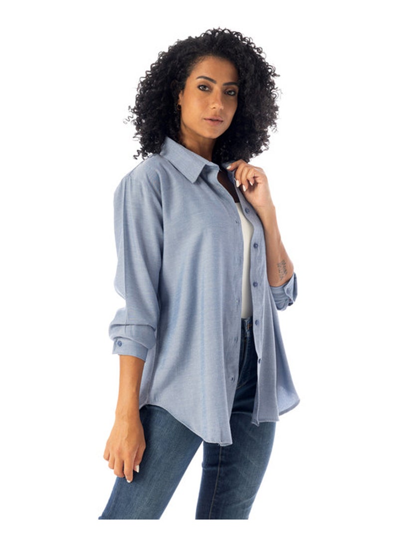 Andora Turn Down Collar Slip On Plain Cotton Shirt - Light Blue - Image 2