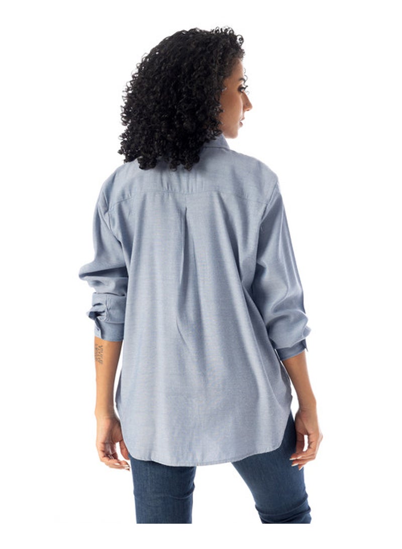 Andora Turn Down Collar Slip On Plain Cotton Shirt - Light Blue - Image 3