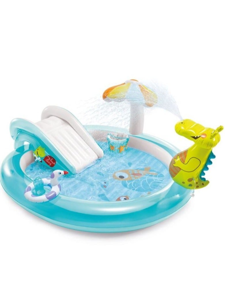 INTEX Unique Design Dinosaur Water Slide Play Center Inflatable Swimming Pool 201x170x84cm - Image 1