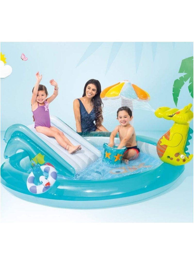 INTEX Unique Design Dinosaur Water Slide Play Center Inflatable Swimming Pool 201x170x84cm - Image 2