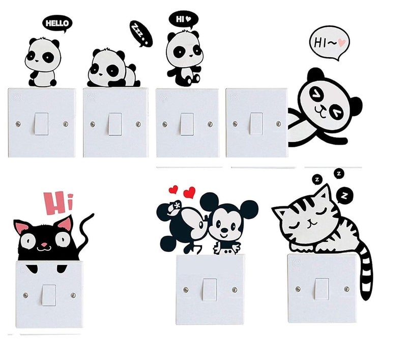 ™ Hi Panda Switch Board Sticker Wall Sticker, Baby Room, Wall Art, Fridge Sticker Pack of 7