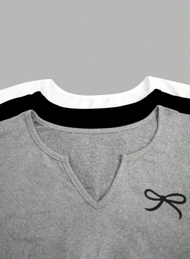 تايك تو Pack of 3 - Notch Neck Short Sleeve T-Shirt with Ruched Sides