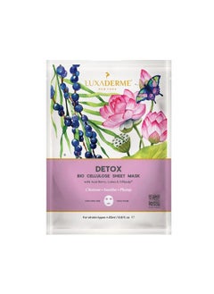 Detox Bio Cellulose Face Mask, Moisturizing and Brightening Skincare Face Mask, Korean Sheet Masks for Glass Skin with Acai Berry, CoQ10, Fermented Coconut Jelly, All Skin Types, Pack of 1